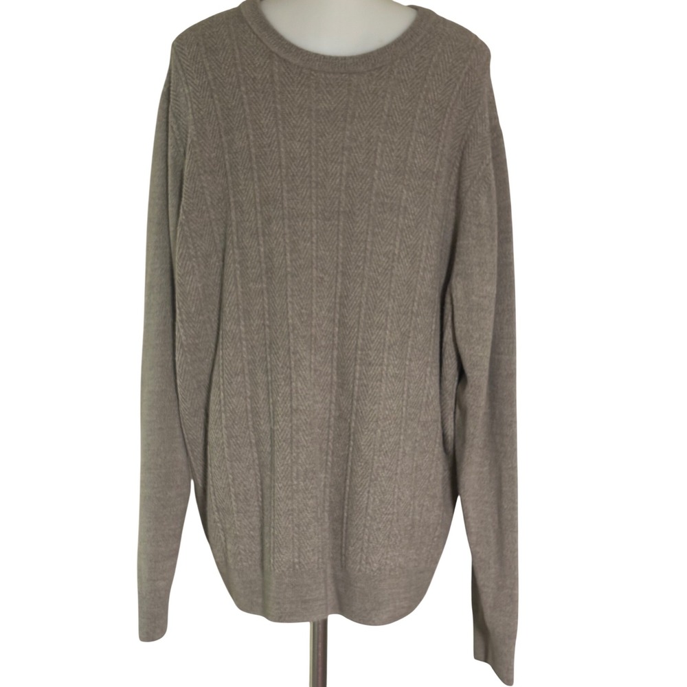 Dockers Sweater Mens XXL Tan Chevron Cable Knit Crewneck Acrylic EUC Very Nice!